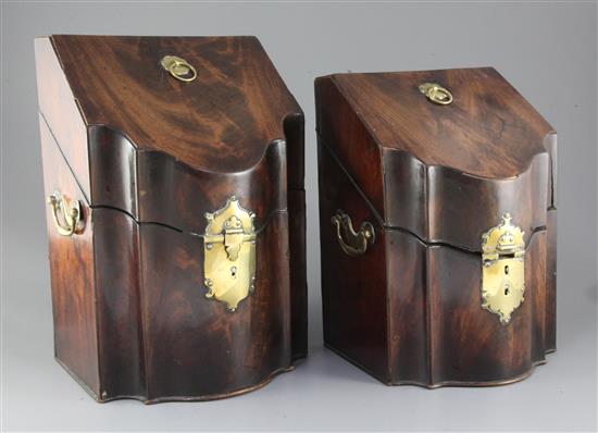 Two George III mahogany knife boxes, height 12.5in. and 11in.